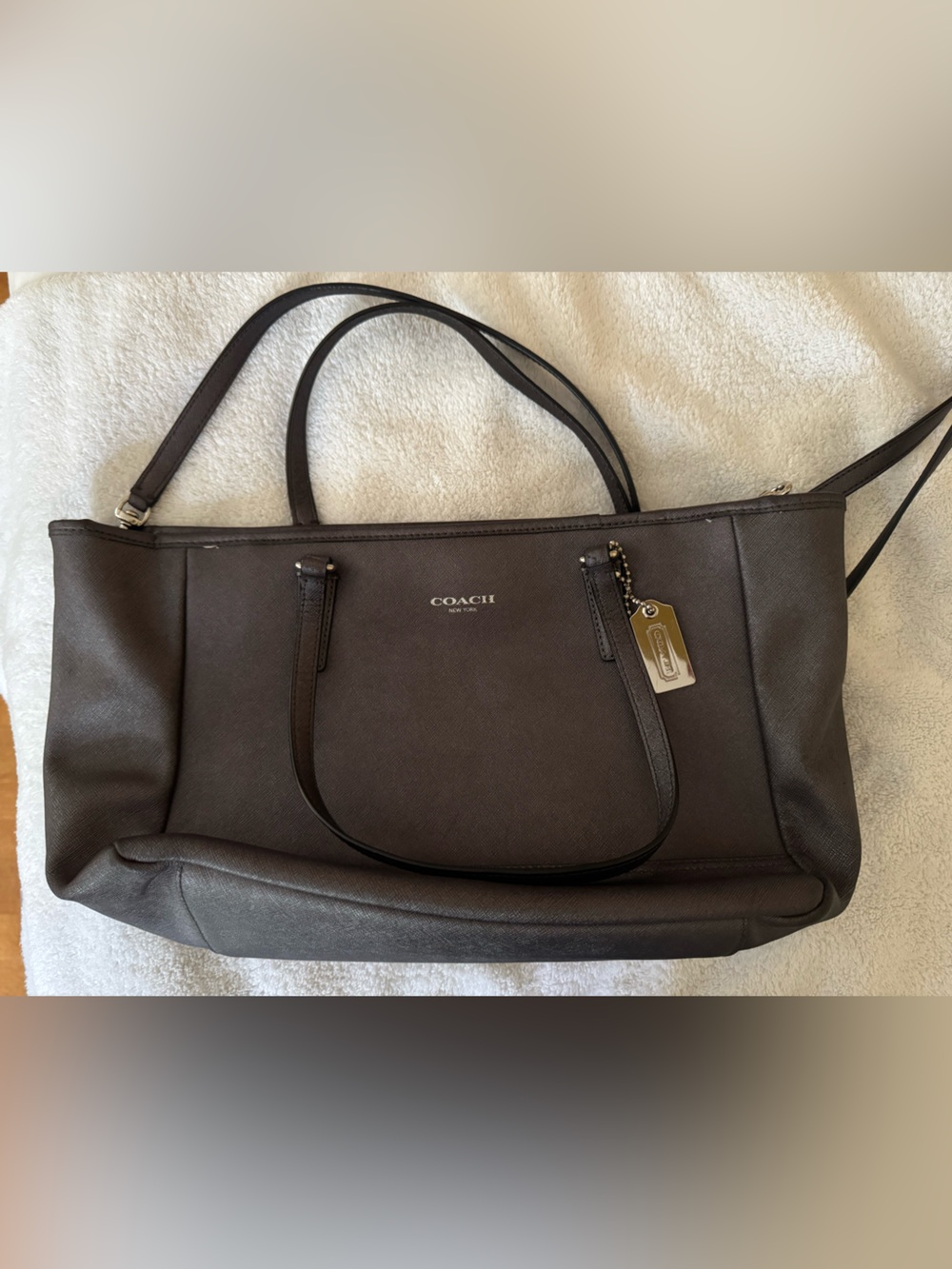 Coach Gun Metal coloured Leather Shoulder Tote with Silver hardware